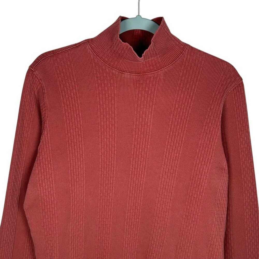 Vintage LL Bean Shirt Womens S Red Brown Ribbed Mock Neck Top Casual Base Layer - Picture 5 of 7